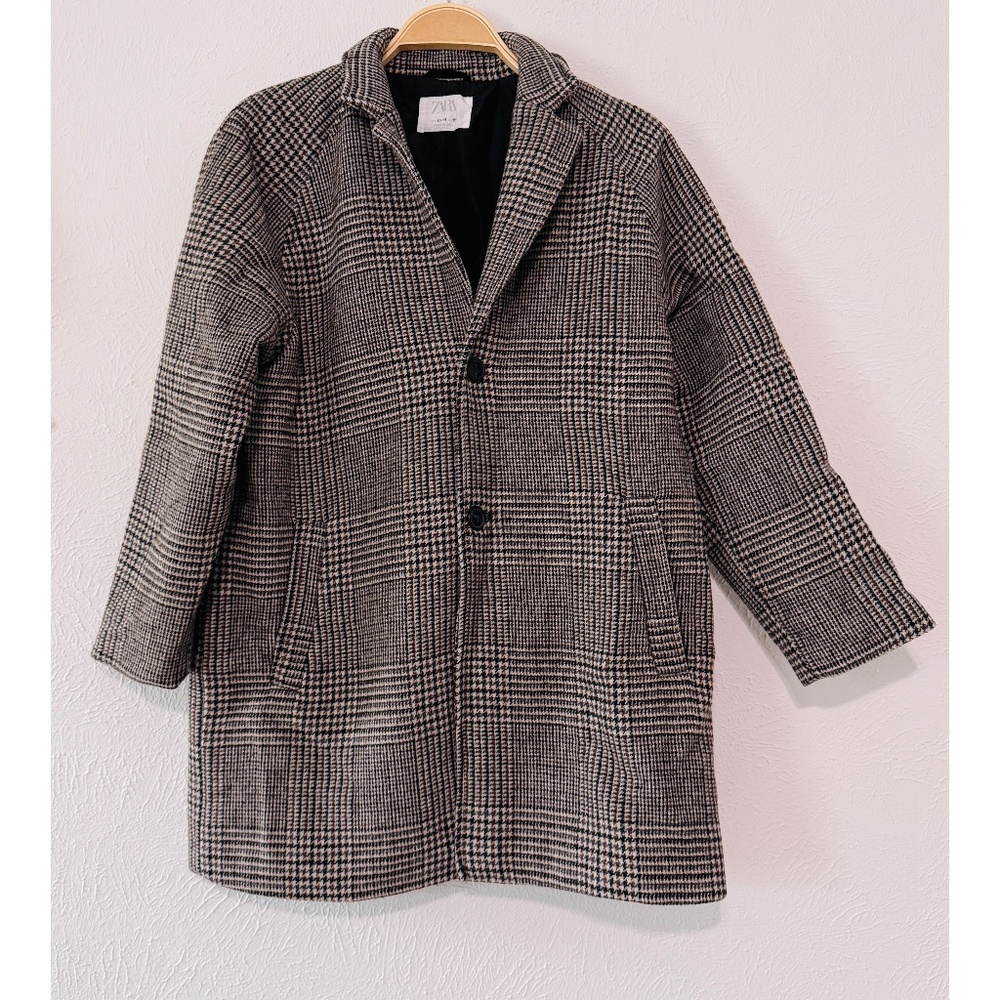 Zara Big Boy Wool Blend Plaid Tweed Coat, 13/14